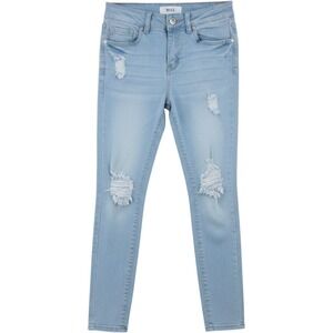 Max Denim Jeans Size 7 Skinny Mid Rise Distressed Stretch Light Wash Blue